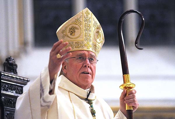 Bishop Richard Malone speaks to the importance of Easter Week at St. Joseph Cathedral during the annual Chrism Mass. (Dan Cappellazzo/Staff Photographer)